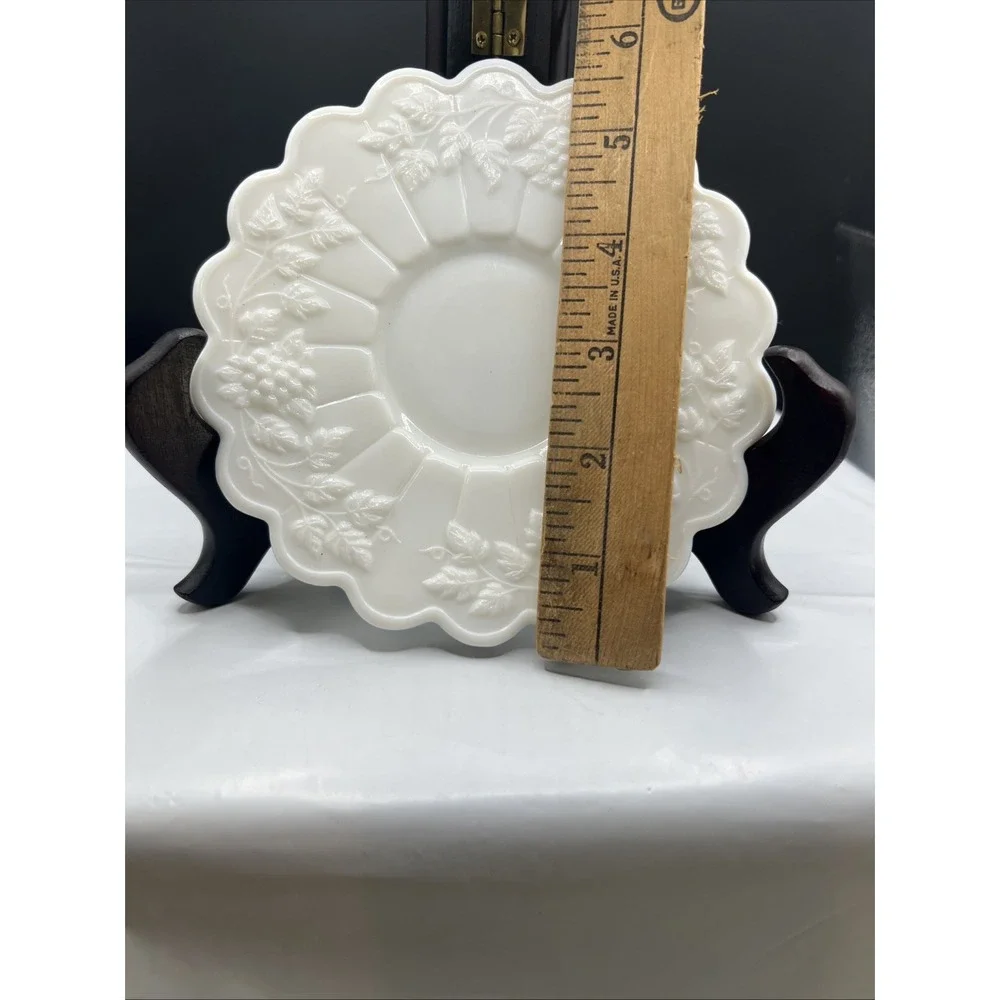 Vintage Westmoreland Glass Co Milk Glass Paneled Grape Tea Cup Saucer 5.75
